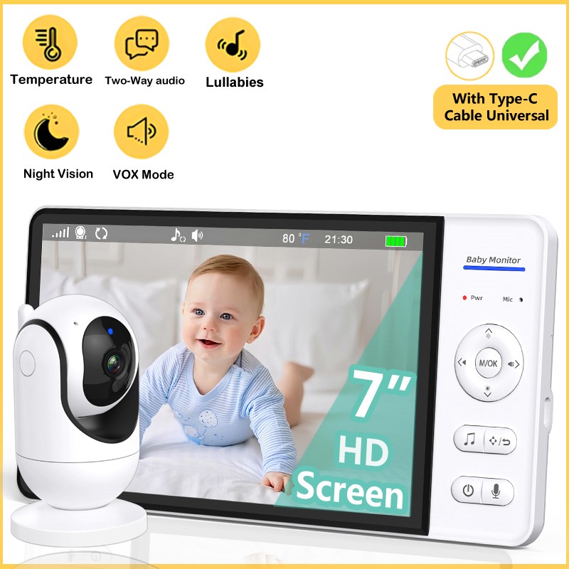 Smart Home Battery Camera - No WiFi 7 Inch Baby Monitor